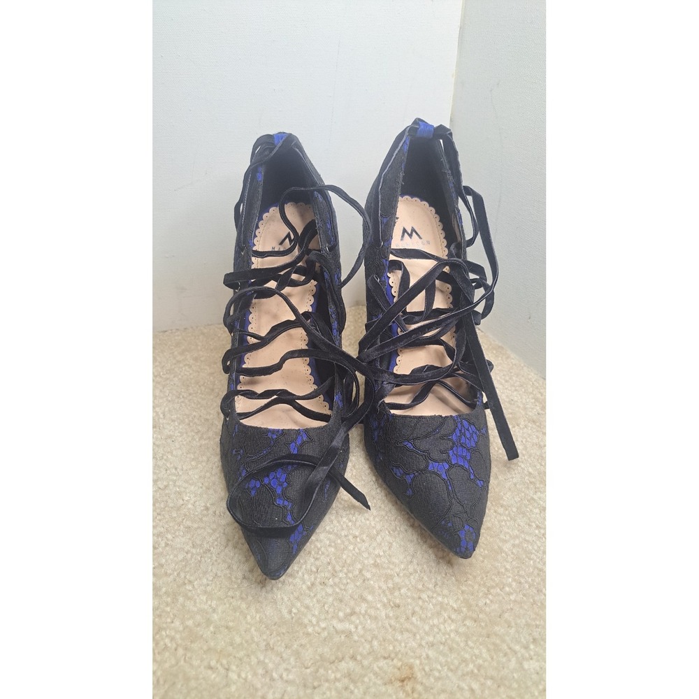 Madison ShoeDazzle Blue Floral Lace Pumps Stiletto High Heel Pointed Toe 7.5